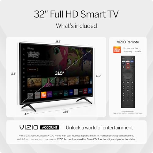 VIZIO 32-inch D-Series Full HD 1080p Smart TV with Apple AirPlay and Chromecast Built-in, Alexa Compatibility, D32f-J04, 2022 Model