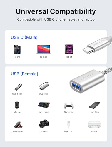 Image of JSAUX USB C to USB 3.0 Adapter [2 Pack], USB C Male to USB Female OTG Cable Adapter Compatible with MacBook Pro /Air, iPhone 17 Pro Max /iPhone Air /16e /16 /15 Series, Samsung Galaxy S25 /S24 /S23-Silver