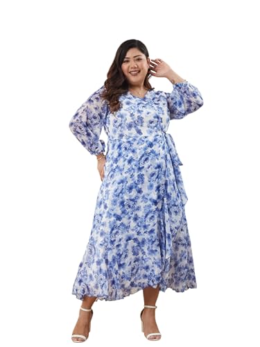 Image of Miss Chase A+ Women's V-Neck Three-Quarter Sleeve Floral Wrap Chiffon Midi Dress