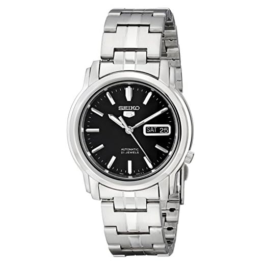 Seiko Relógio masculino SNKK71 Seiko 5 automático de aço inoxidável com mostrador preto