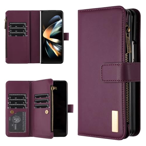 Étui portefeuille compatible avec Samsung Galaxy Z Fold 7 violet foncé protection intégrale cuir