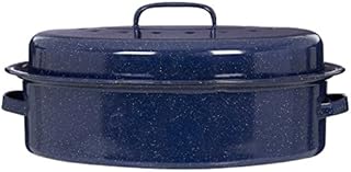 Premier Housewares Oval Self Basting Roaster Enamel, Carbon, Blue, 27 x 37 x 10 cm