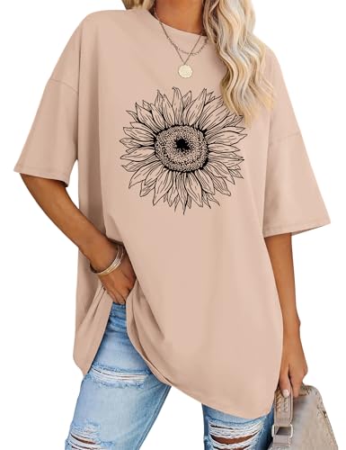 Rapbin Damen Bluse Oversized T Shirts Rundhals Kurzarm Locker...