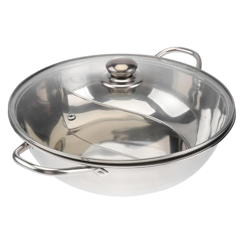 12inch Double Cooker Pot, Hot Pot Shabu, Dual Site with Divider & Lid, Insulated Handle, 12'', for Home Party Family Gathering