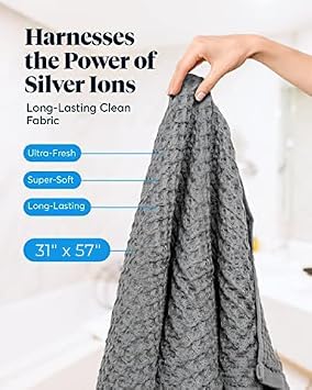 SUTERA - Silverthread Waffle Towel California - Grown Pima Cotton, Quick Drying, Ultra Soft, Lightweight and Absorbent - Waffle Weave Design - Luxury Towel (Bath, Grey) 31x57