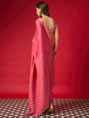 Image of AKHILAM Women's Mysore Silk Ethnic Motif Printed Saree With Unstitched Blouse Piece