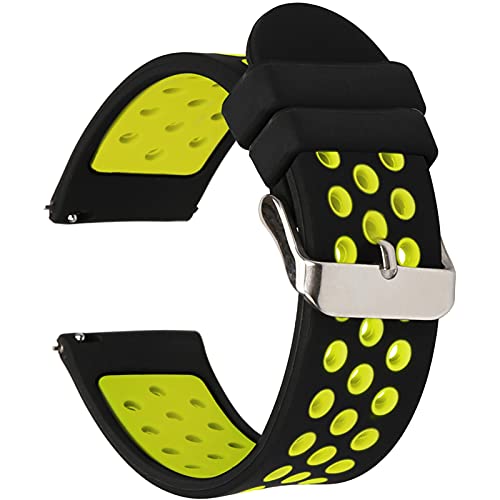 Universal 18mm 20mm 22mm 24mm Width Silicone Watch Band Replacement, Choose Size and Color (20mm, Black-Green)