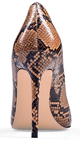 Mettesally Women's High Heel Pumps Pointed Closed Toe Stilettos Heels Slip On Comfortable Evening Party Shoes Snakeskin Us Size 8 #TOP2