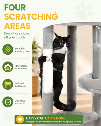 Feliskyn 67in Cat Tree Tower for Indoor Cats, Multi-Level Light Grey — view 4