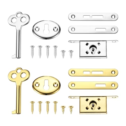 sourcing map Vintage Full Mortise Mini Locks with Key Set of 2, Zinc Alloy Mini Lock Jewelry Box Lock Replacement Box Lock for Cedar Box, Wine Box & Cabinet, Silver