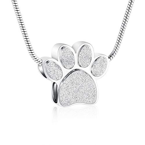 BAOWIQI Pet Urn,Cremation Jewelry Urn Necklace for Ashes for Pet,Paw Print Memorial Ash Jewelry,Keepsake Pendant,Dog Urns For Ashes (Steel)