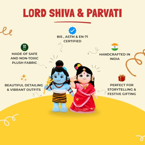 Panda's Box Lord Shiva and Parvati Duo (Non-Musical) | Soft Plush Stuffed Toy | Non-Toxic, Safe | Divine Birthday & Festive Gift for Babies, Kids (Boys, Girls) | Free Colouring Book | 30 CM