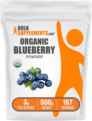 BulkSupplements.com Organic Blueberry Powder - Antioxidant Support, Bluberry Supplement - Vegan & Gluten Free, 3g per Serving, 500g (1.1 lbs) (Pack of 1)