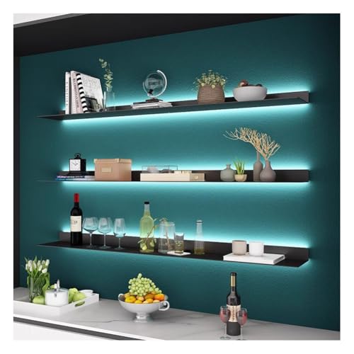 Étagère flottante en métal noir lumineuse haut de gamme 150cm