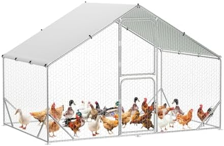 9.8X6.5x6.5FT, Large Walk in Chicken Run Pen Cage, Metal Coop Clearance with Double Door, Chicken Runs for Yard with Cover, Outdoor Cages for Chickens and Range Poultry, Large Chicken Coops