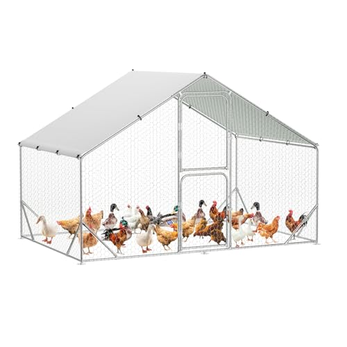 GarveeHome GarveeHome Large Walk in Chicken Coop, 6.6 x 9.8 x 6.6 FT Metal Poultry Cage with Double Doors, Chicken Runs for Yard with Cover for Outdoor Farm Yard