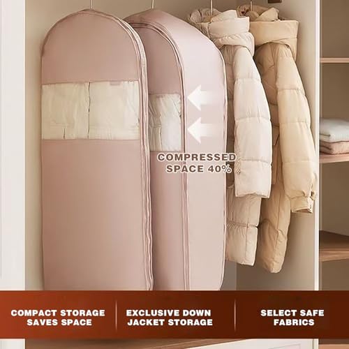 Garment Bag for Travel Hanging Clothes, Suit Bag with Self Compression Zipper, Space Saver Closet Storage Organizer for Dress, Coat, Shirts, Down Jacket (Pink, 52'')2