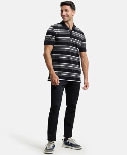 Image of Jockey US93 Men Super Combed Cotton Rich Striped Polo T-Shirt