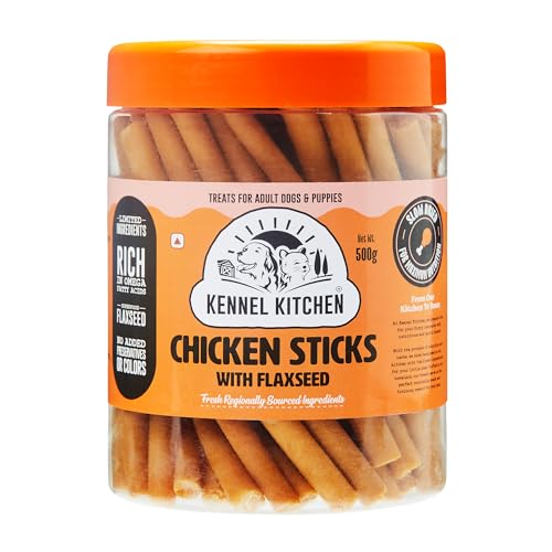Image of Kennel Kitchen Soft Baked Chicken Sticks with Flaxseed Treats for Dogs, 500g (Pack of 1) | Soft Dog Chew Sticks | Dog Treats for Adult Dogs and Puppies