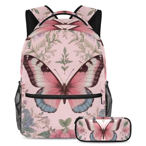 Sac à dos papillon rose et trousse scolaire pour soulager le dos des étudiants