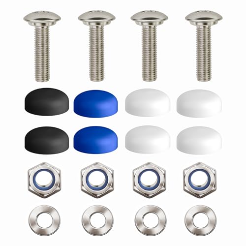 Kennzeichen Schrauben mit Kappen M5 x 16mm Edelstahl - dezent & sicher - 4er Set Nummernschild Schrauben - Kennzeichen Schrauben Motorrad Kennzeichenschrauben Befestigung Nummernschild
