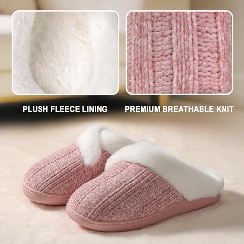 Slippers for Women Fuzzy House Slip on Indoor Outdoor Bedroom Furry Fleece Lined Ladies Comfy Memory Foam Female Home Shoes Anti-Skid Rubber Hard Sole3