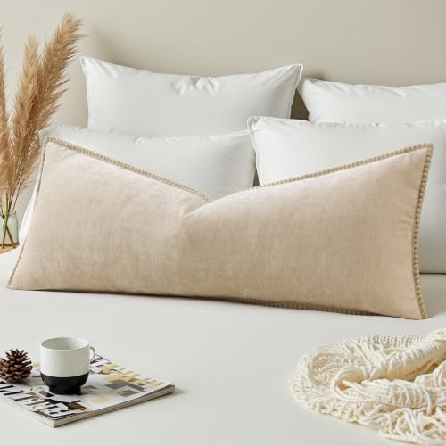 Image of decorUhome Soft Chenille Throw Pillow Covers 14x36 Pack of 1 Beige