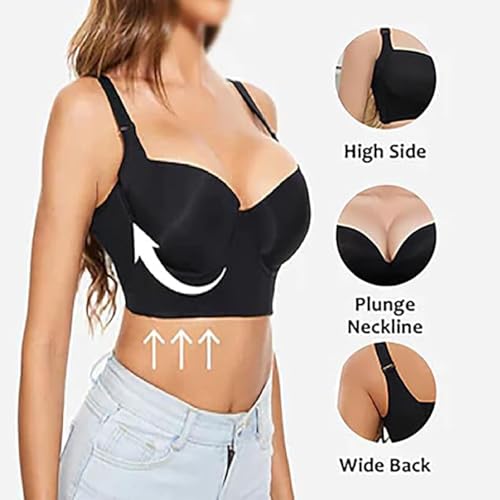 Brasieres Anchos De Espalda Y Levanta Busto, Back Smoothing Push-Up Bra, Anti-Sagging Large Size Seamless Bra Black