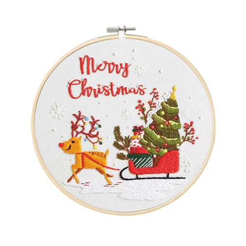 Image of wtisan Christmas Embroidery Kit, Cross Stitch Kits for Beginners, Needlepoint with All Tools & Instructions, Stamped Hand Embroidery Starter Kit for Holiday Crafts & Xmas Home Decor, W15