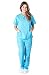 Natural Uniforms Womens Contrast Trim Scallop Scrub Set (Water Blue) (M)
