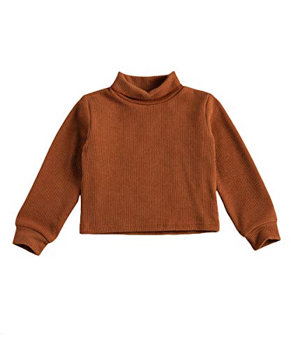 Toddler Baby Boys Girls Kid Sweater Long Sleeve Solid Color Knitted Pullover Tops Fall Winter Warm Outfits (#3 Brown, 5-6T)