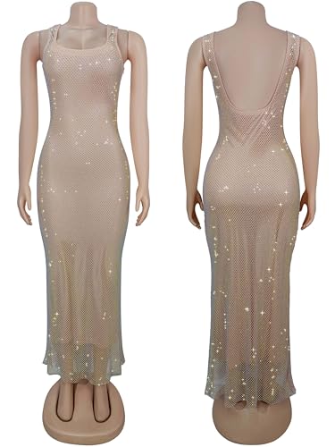 Image of Glitter Sequin Prom Dress for Bachelorette(Rose-Gold,L,9918) | Elegant Fully Lined Sparkly Rhinestone Long Dresses for Women Birthday /Formal Galas /Wedding Guest /NYE /Homecoming