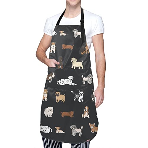 Cute Dog Grooming Apron with 2 Pockets Adjustable Neck Waterproof Pets Apron for Women Men Suitable for Home Cooking Baking Grill Bistro Chef.