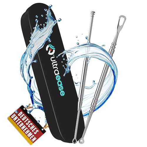 Ultraease Tonsillenstein Entferner Set - Mandelstein Entferner - Stahl statt Plastik Mandelsteinschr&ouml;pfglas - gegen Mundgeruch - Mundpflegest&auml;bchen in 3 Gr&ouml;&szlig;en - Tonsil Stone Remover Set