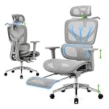 Laruno Cadeira de Escritório Ergonômica NR17 Giratória Cinza com Apoio de Pés Cadeira Gamer Presidente Suporte Lombar Adaptável Encosto Ajustável 6 Níveis Braço 3D Malha Mesh Respirável Suporta 200kg