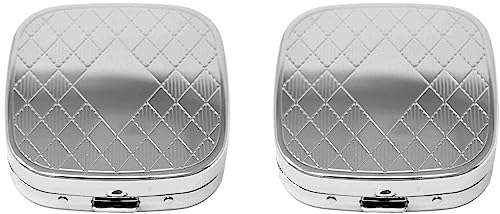 Set of 2 Square-Shaped Pocket Purse Pill Box with Mirror (Silver Etched Diamond Pattern - Engraveable)
