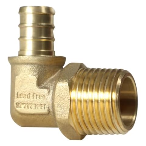 2 Pieces XFITTING 1/2" Pex x 1/2" Male NPT Threaded Elbow, 90 Degree Brass Crimp Fitting - Brass, Full Port Cover
