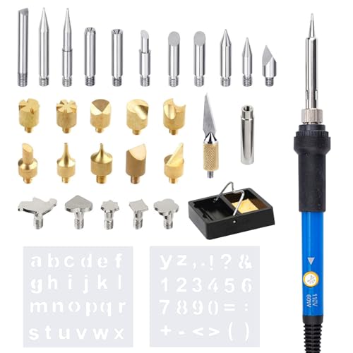 Wood Burning Kit, 32PCS Wood Burning Tool – Adjustable Temperature Soldering Iron Tool for DIY, Wood Carving, Embossing, and Craft Projects – Wood Burner Pen Set for Adults and Beginners
