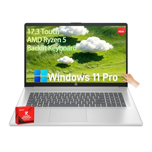 Image of HP 17.3 Touchscreen Business Laptop - AMD Ryzen 5 7430U, 16GB RAM, 256GB SSD, 17.3 inch HD+ Anti Glare Touch, Backlit Keyboard, Fast Charge, Win11 Pro, for Students & Work