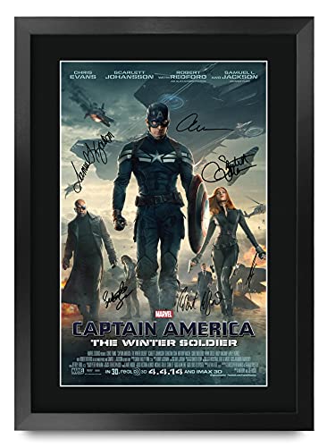 HWC Trading FR A3 Captain America 2 The Winter Soldier Chris Evans Cadeaux imprimés affiche photo autographe signée pour les fans de cinéma - A3 Encadré