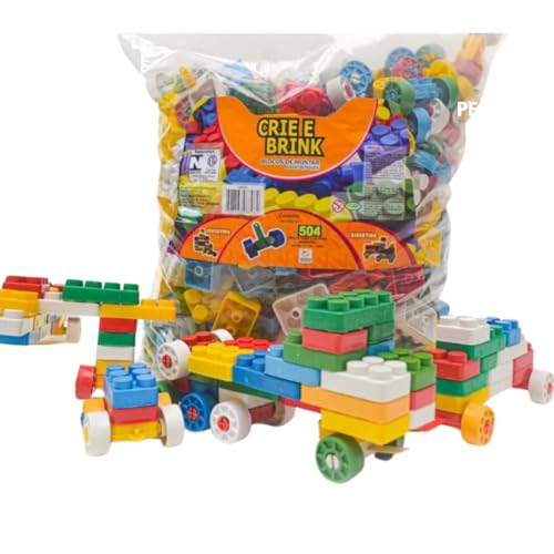 Blocos de Montar Brinquedos Infantil Educativo Didático Construção 504 peças - Crie e Brink