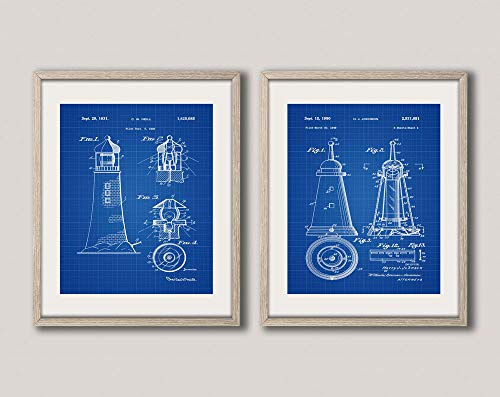 Lighthouse Patent Print Set of 2 Patent Posters Lighthouse Wall Art Lighthouse Decor Nautical Poster Nautical Prints Blueprint Art WB251 52 (13cm x 18cm, Blueprint)