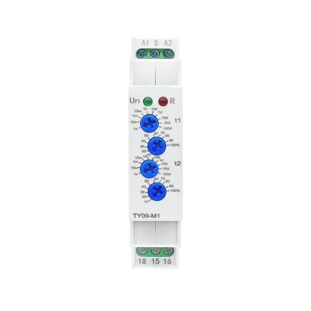 TY09-M1 M2 Cyclic Delay Timer Relay Switch SPDT 220V 16A AC/DC12V-240V 50/60Hz 0.1s-100 Days 2SPDT Din Rail(TY09-M1 AC230V)