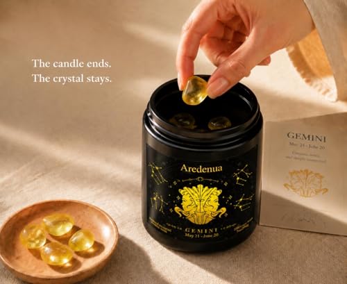 Image of Gemini Zodiac Candles, Lemon Scented Candle with Citrine Crystals