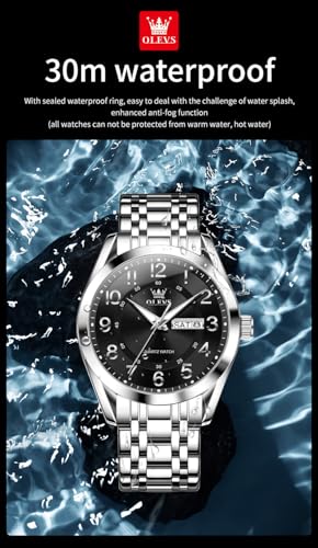 Image of OLEVS Mens Watches Business Large Numer Easy to Read Quartz Watch Stainless Steel Waterproof Luminous Date Casual Male Watch