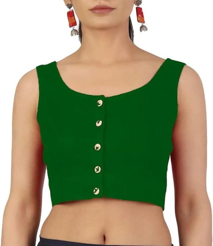 The India's Store Indian Cotton Saree Blouses for Women Readymade Bollywood Plain Choli Solid Top Sleeveless