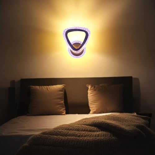 Image of GreyWings Modern LED Wall Light with 3 Color Modes, Warm White, Blue, Light Pink, Acrylic Crystal Wall Lamp for Bedroom, Living Room, Hall, Golden Finish,Pack of 1