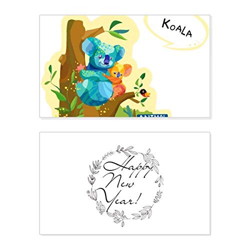 Tarjeta de Año Nuevo con koala y eucalipto en acuarela para mensajes de bendición