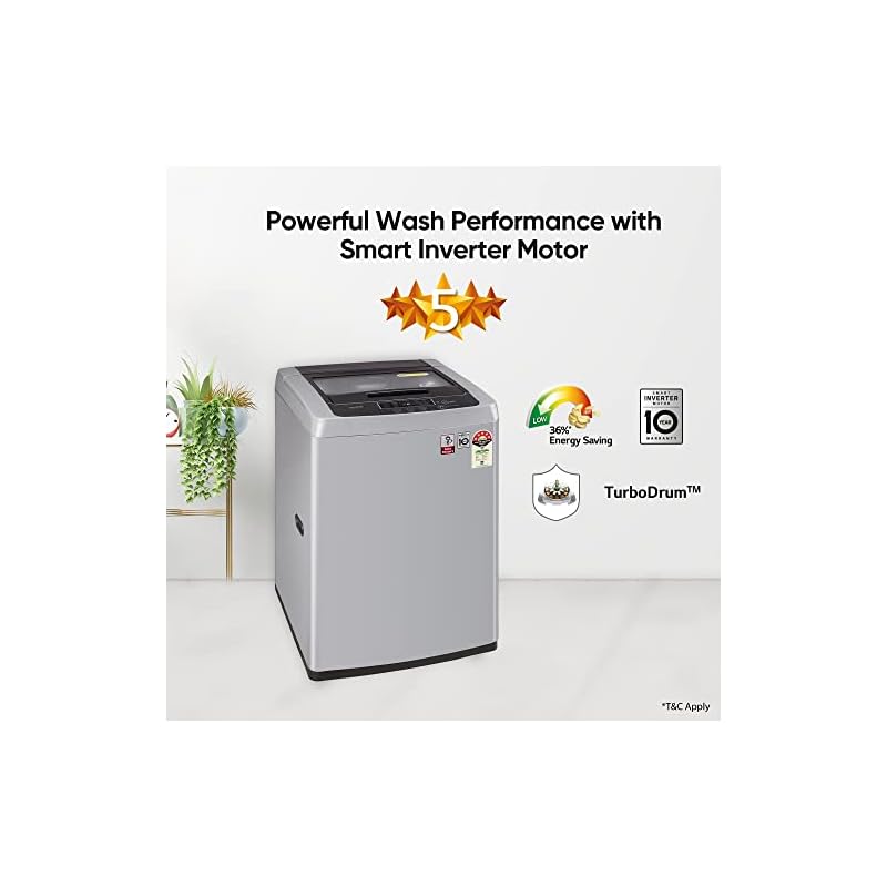 LG 6.5 Kg 5 Star Inverter Turbodrum Fully Automatic Top Loading Washing Machine (T65SKSF4Z, 3 Smart Motion, Tub Clean, Middle Free Silver) - Image 4