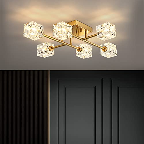 Lustre en cristal de luxe et branches en laiton antique G9